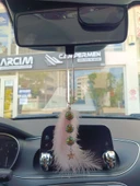 Disko Toplu Metal Yıldız Dikiz Ayna Süsü Pudra Pembe Tüylü - 1