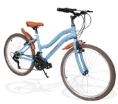 Sarissa Vintage 24" Jant 21 Vites Çelik Kadro V Fren Unisex Şehir Bisikleti Mavi Kahverengi Lastik thumbnail 2