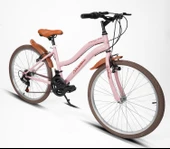 Sarissa Vintage 24" Jant 21 Vites Çelik Kadro V Fren Unisex Şehir Bisikleti Pembe Kahverengi Lastik thumbnail 5