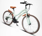 Sarissa Vintage 24" Jant 21 Vites Çelik Kadro V Fren Unisex Şehir Bisikleti Yeşil Kahverengi Lastik thumbnail 2