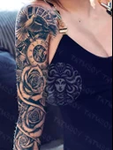 GZQB-063 YARI KALICI KUŞ SAAT VE GÜL DESEN KOL DÖVMESİ-TATTO thumbnail 1