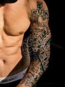 GZQB-050 YARI KALICI HAÇ VE ASLAN DESEN KOL DÖVMESİ-TATTO thumbnail 1