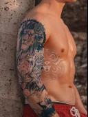 GZQB-022 YARI KALICI ASLAN SAAT VE GEYİK DESEN KOL DÖVMESİ-TATTO - 1