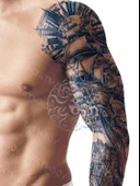 GZQB-064 YARI KALICI GEMİ PUSULA VE TÜY DESEN KOL DÖVMESİ-TATTO thumbnail 1