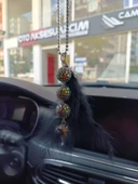 Disko Toplu Metal Yıldız Dikiz Ayna Süsü Siyah Tüylü - 2