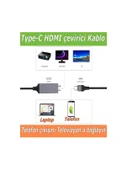 HDMI Apple Android Type-C Giriş Uyumlu 4K 60Hz HDTV Görüntü Aktarım Kablosu Projektör Dönüştürücü - 7