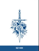 GZ-440 ORTA BOY YARI KALICI KILIÇ GÜL KALP DESEN DÖVME - 1