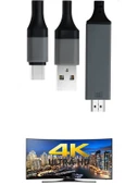 HDMI Apple Android Type-C Giriş Uyumlu 4K 60Hz HDTV Görüntü Aktarım Kablosu Projektör Dönüştürücü - 8