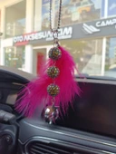 Disko Toplu Metal Yıldız Dikiz Ayna Süsü Fuşya Pembe Tüylü - 2