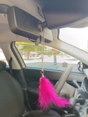 Disko Toplu Metal Yıldız Dikiz Ayna Süsü Fuşya Pembe Tüylü - 5