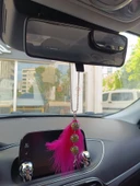 Disko Toplu Metal Yıldız Dikiz Ayna Süsü Fuşya Pembe Tüylü - 3