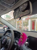 Disko Toplu Metal Yıldız Dikiz Ayna Süsü Fuşya Pembe Tüylü - 4