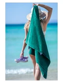 Plaj Çantasına Dönüşen %100 Pamuk Yeşil  Plaj Havlusu - 1