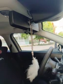 Pandalı Model Metal Yıldız Dikiz Ayna Süsü Beyaz Tüylü - 5