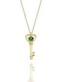 Anahtar Mivik Zümrüt Taşlı  Çok Şık 14 Ayar Altın Kolye thumbnail 1