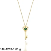 Anahtar Mivik Zümrüt Taşlı  Çok Şık 14 Ayar Altın Kolye thumbnail 2