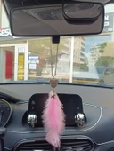 Pandalı Model Metal Yıldız Dikiz Ayna Süsü Şeker Pembe Tüylü - 1