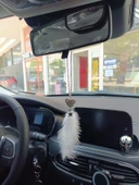 Pandalı Model Metal Yıldız Dikiz Ayna Süsü Beyaz Tüylü - 4