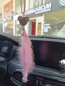 Pandalı Model Metal Yıldız Dikiz Ayna Süsü Şeker Pembe Tüylü - 2