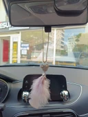 Pandalı Model Metal Yıldız Dikiz Ayna Süsü Pudra Pembe Tüylü - 1
