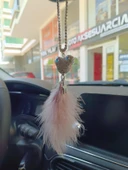 Pandalı Model Metal Yıldız Dikiz Ayna Süsü Pudra Pembe Tüylü - 2