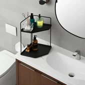 Dekoratif 2 Katlı Raf  Çok Amaçlı Organizer Paslanmaz Çelik & Ahşap Stand Salon, Mutfak, Banyo, Çalışma Alanı İçin thumbnail 1