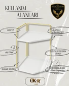 Dekoratif 2 Katlı Raf  Çok Amaçlı Organizer Paslanmaz Çelik & Ahşap Stand Salon, Mutfak, Banyo, Çalışma Alanı İçin thumbnail 3