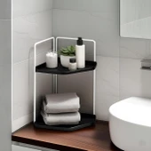 Dekoratif 2 Katlı Raf  Çok Amaçlı Organizer Paslanmaz Çelik & Ahşap Stand Salon, Mutfak, Banyo, Çalışma Alanı İçin thumbnail 1