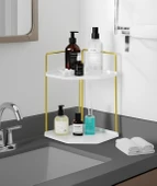 Dekoratif 2 Katlı Raf  Çok Amaçlı Organizer Paslanmaz Çelik & Ahşap Stand Salon, Mutfak, Banyo, Çalışma Alanı İçin thumbnail 1