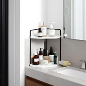 Dekoratif 2 Katlı Raf  Çok Amaçlı Organizer Paslanmaz Çelik & Ahşap Stand Salon, Mutfak, Banyo, Çalışma Alanı İçin - 1