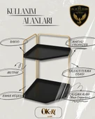 Dekoratif 2 Katlı Raf  Çok Amaçlı Organizer Paslanmaz Çelik & Ahşap Stand Salon, Mutfak, Banyo, Çalışma Alanı İçin - 3