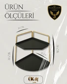 Dekoratif 2 Katlı Raf  Çok Amaçlı Organizer Paslanmaz Çelik & Ahşap Stand Salon, Mutfak, Banyo, Çalışma Alanı İçin thumbnail 2