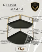 Dekoratif 2 Katlı Raf  Çok Amaçlı Organizer Paslanmaz Çelik & Ahşap Stand Salon, Mutfak, Banyo, Çalışma Alanı İçin thumbnail 3