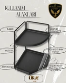 Dekoratif 2 Katlı Raf  Çok Amaçlı Organizer Paslanmaz Çelik & Ahşap Stand Salon, Mutfak, Banyo, Çalışma Alanı İçin - 3