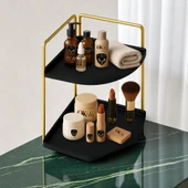 Dekoratif 2 Katlı Raf  Çok Amaçlı Organizer Paslanmaz Çelik & Ahşap Stand Salon, Mutfak, Banyo, Çalışma Alanı İçin - 1