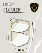 Dekoratif 2 Katlı Raf  Çok Amaçlı Organizer Paslanmaz Çelik & Ahşap Stand Salon, Mutfak, Banyo, Çalışma Alanı İçin thumbnail 2