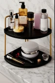 Dekoratif 2 Katlı Raf  Çok Amaçlı Organizer Paslanmaz Çelik & Ahşap Stand Salon, Mutfak, Banyo, Çalışma Alanı İçin - 1