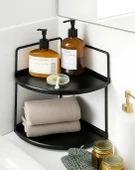 Dekoratif 2 Katlı Raf  Çok Amaçlı Organizer Paslanmaz Çelik & Ahşap Stand Salon, Mutfak, Banyo, Çalışma Alanı İçin - 1
