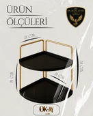 Dekoratif 2 Katlı Raf  Çok Amaçlı Organizer Paslanmaz Çelik & Ahşap Stand Salon, Mutfak, Banyo, Çalışma Alanı İçin - 2