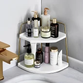 Dekoratif 2 Katlı Raf  Çok Amaçlı Organizer Paslanmaz Çelik & Ahşap Stand Salon, Mutfak, Banyo, Çalışma Alanı İçin - 1