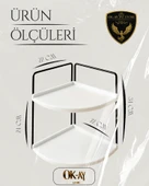 Dekoratif 2 Katlı Raf  Çok Amaçlı Organizer Paslanmaz Çelik & Ahşap Stand Salon, Mutfak, Banyo, Çalışma Alanı İçin - 2