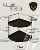 Dekoratif 2 Katlı Raf  Çok Amaçlı Organizer Paslanmaz Çelik & Ahşap Stand Salon, Mutfak, Banyo, Çalışma Alanı İçin - 3