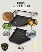 Dekoratif 2 Katlı Raf  Çok Amaçlı Organizer Paslanmaz Çelik & Ahşap Stand Salon, Mutfak, Banyo, Çalışma Alanı İçin - 5