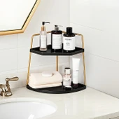 Dekoratif 2 Katlı Raf  Çok Amaçlı Organizer Paslanmaz Çelik & Ahşap Stand Salon, Mutfak, Banyo, Çalışma Alanı İçin thumbnail 1