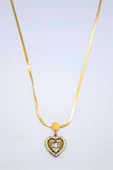 Baget Taşlı  Kalp Kolye - Altın thumbnail 2
