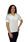 Kadın Yarım Kol V Yaka Taşlı Likralı Tişöt  BGL-ST04654 thumbnail 8