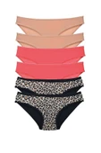 6 Adet Likralı Kadın Slip Külot Leopar Ten Fuşya thumbnail 1