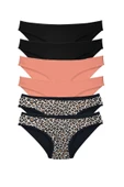 6 Adet Likralı Kadın Slip Külot Leopar Siyah Pudra thumbnail 1