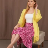 Kadın Simli Transparan Etek Ucu Püsküllü Triko Hırka ve Pareo - 4