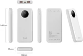 Juo 10000mAh 22.5W Dijital Led Ekranlı Taşınabilir Hızlı Şarj Cihazı Powerbank Beyaz thumbnail 2